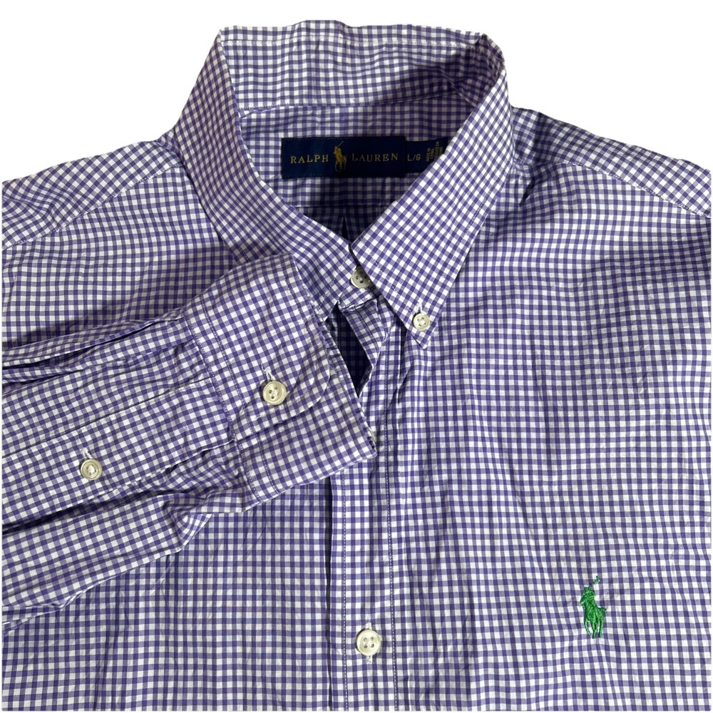 Ralph Lauren Men's‎ L Purple Check Long Sleeve Button Down Shirt Green Pony